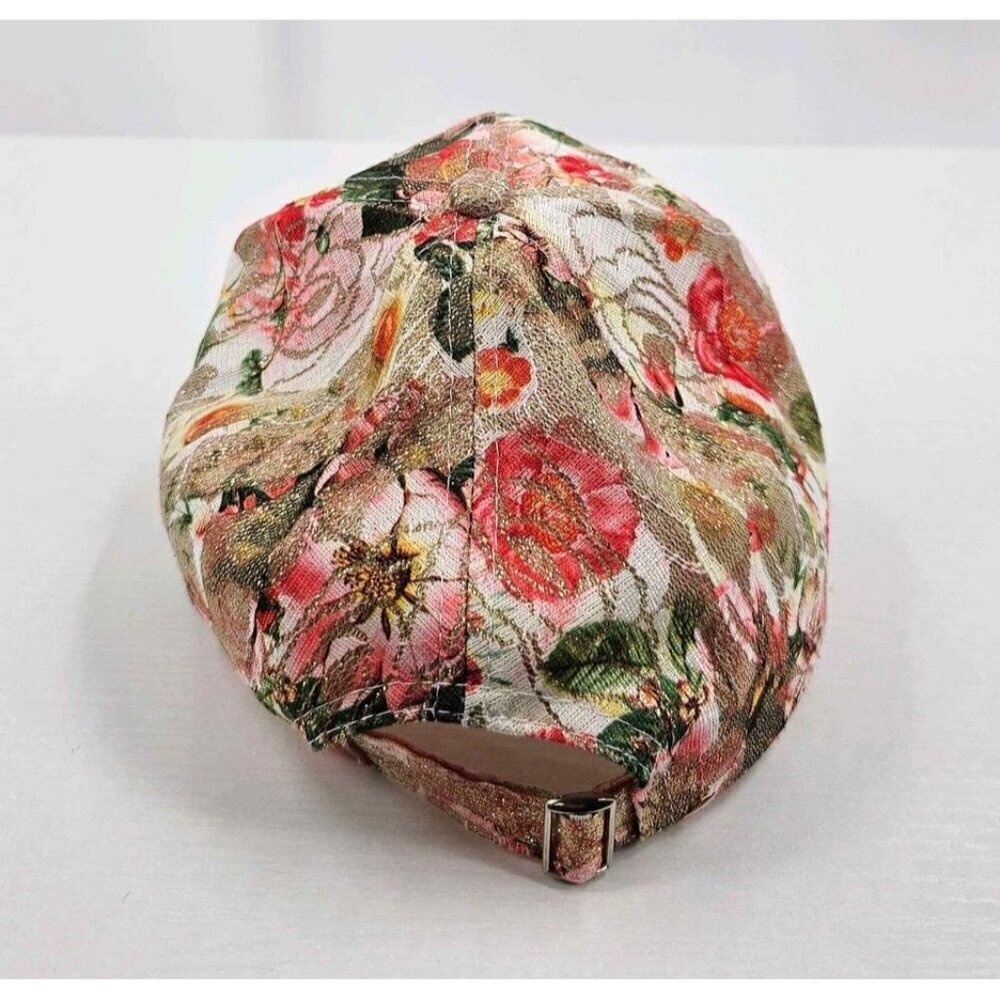 Womens Trending Floral Print Cubic Stone Edged Bill Baseball Cap Adj Back - Picture 4 of 7